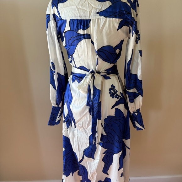 Dea Kudibal Alondradea Blue White Black Silk Satin Women's Fitted Midi Dress - Picture 7 of 17